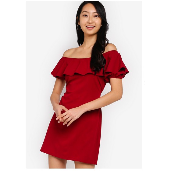 Off Shoulder Belted Puff Sleeve Dress