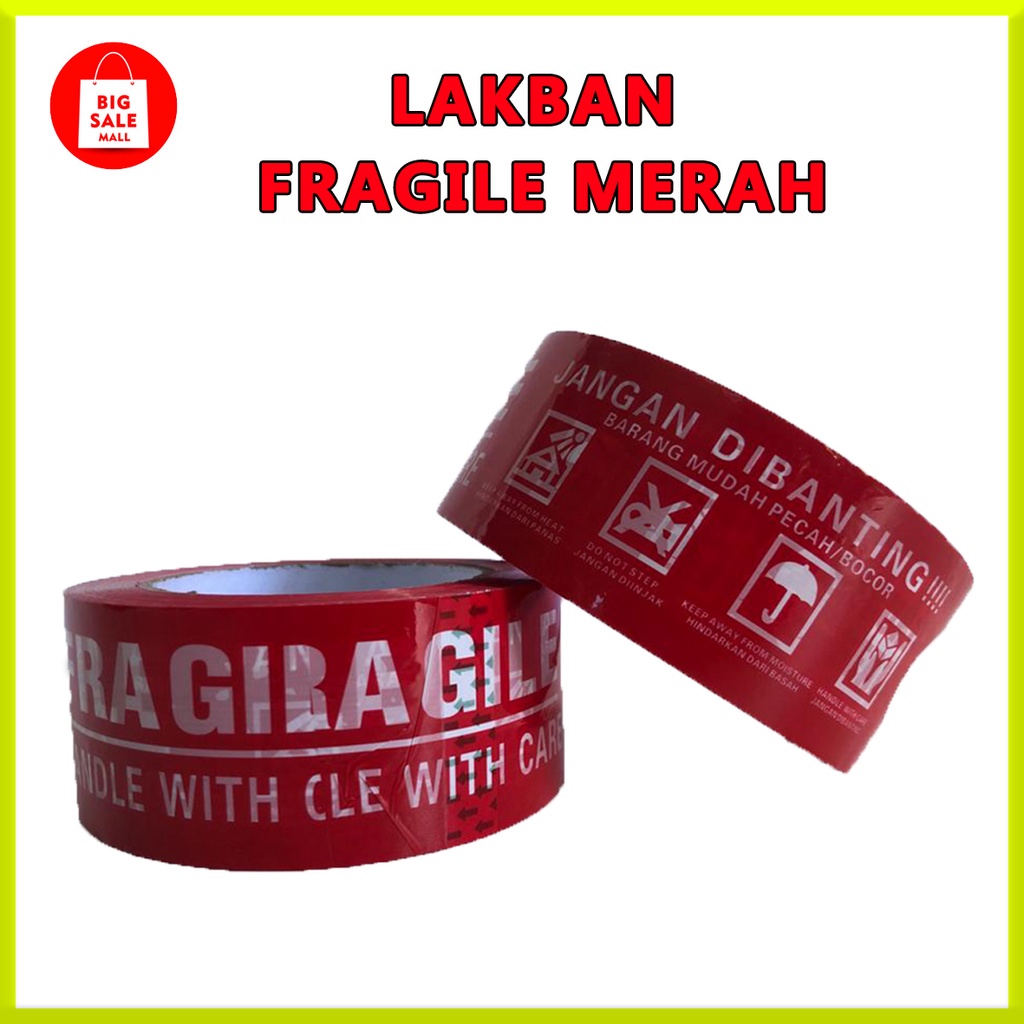 Lakban OPP Tape / Lakban Fragile Putih, merah 60,80,150 Yard