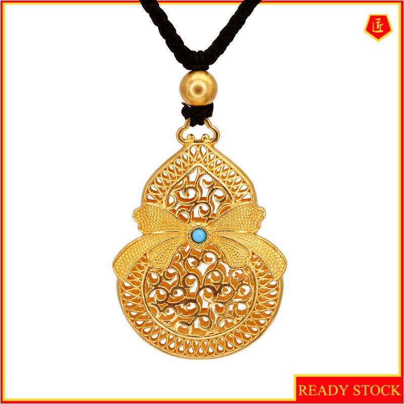 [Ready Stock]Fashion Gold Plated Bow Calabash Pendent Necklace