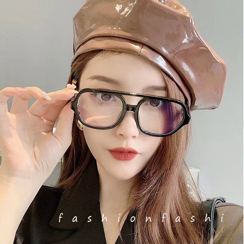 (YUZHU) COD New Fashion Aviator Kacamata Transparan INS Retro Oversized Frame Kacamata Anti Biru