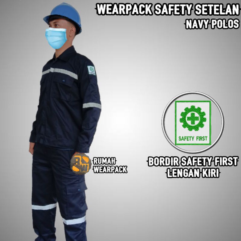 Setelan Wearpack Safety dan Celana Safety Warna Navy Polos