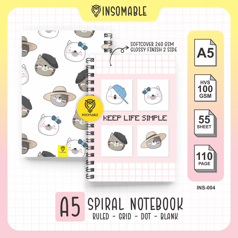 

Spiral Notebook A5, INS-004 Buku Catatan Kucing Lucu, Kawaii Cat Spiral Notebook - - A5 isi 50 lembar HVS 100gsm [INSOMABLE]