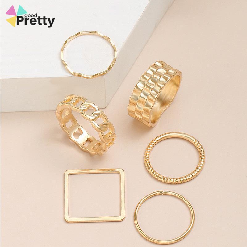 4pcs / Set Cincin Jari Telunjuk Bentuk Geometris Gaya Retro Untuk Wanita - PD