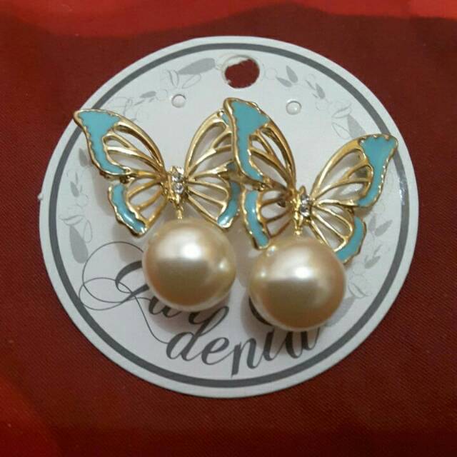 Anting stud anting tusuk anting kekinian import korea model kupu kupu mutiara