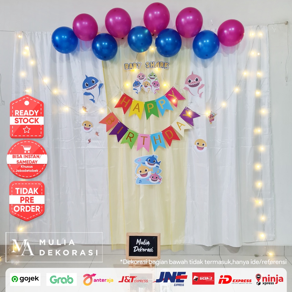 Backdrop Dekorasi Tema Baby Shark Ulang Tahun Happy Birthday 1 set paket Tirai Pesta Anak Paket HBD Baby Shark