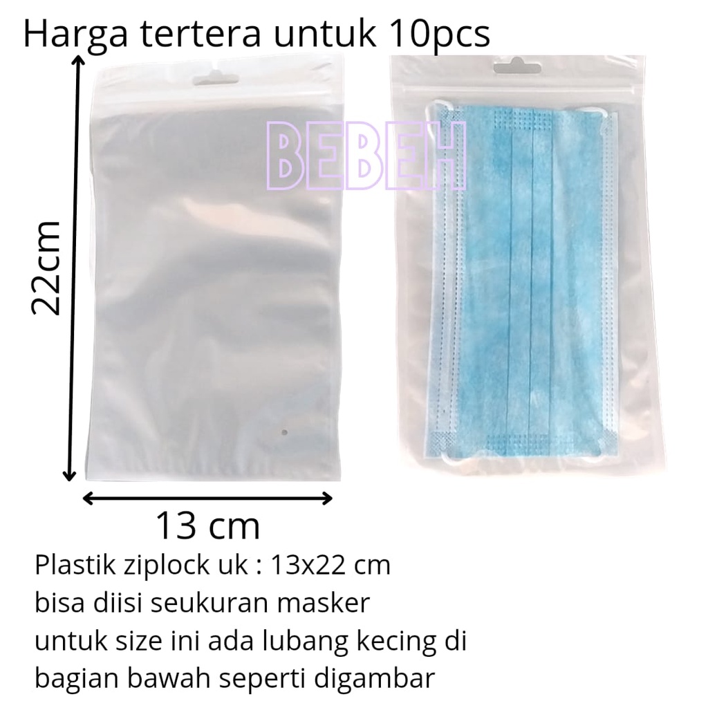 (10PCS) PLASTIK KLIP 13X22 / PLASTIK ZIPLOCK / PLASTIK ZIPLOCK SEUKURAN MASKER