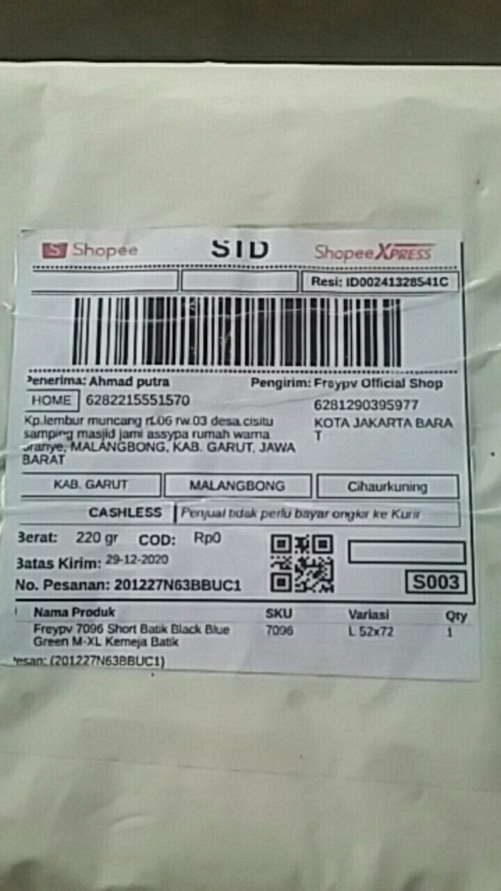 Freypv 7096 Short Batik Black Blue Green M-xl Kemeja Batik