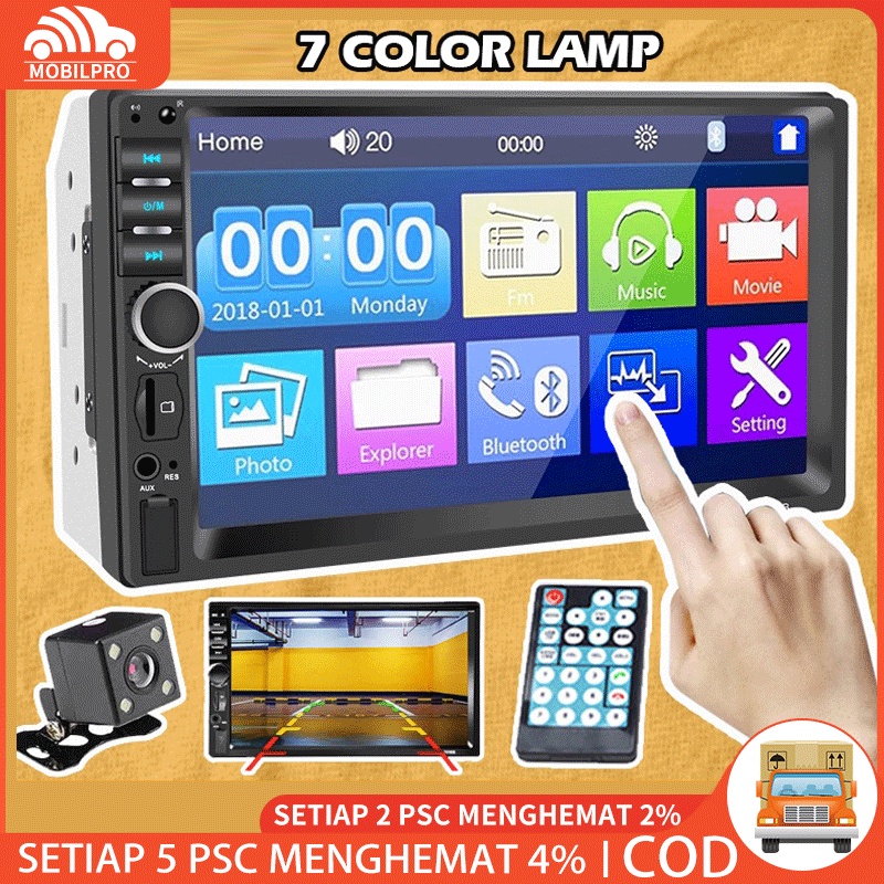 7018B 2 Din 7 inch Mobil Stereo Audio Radio Bluetooth 7 inch Monitor Layar Sentuh MP5 Player SD FM USB