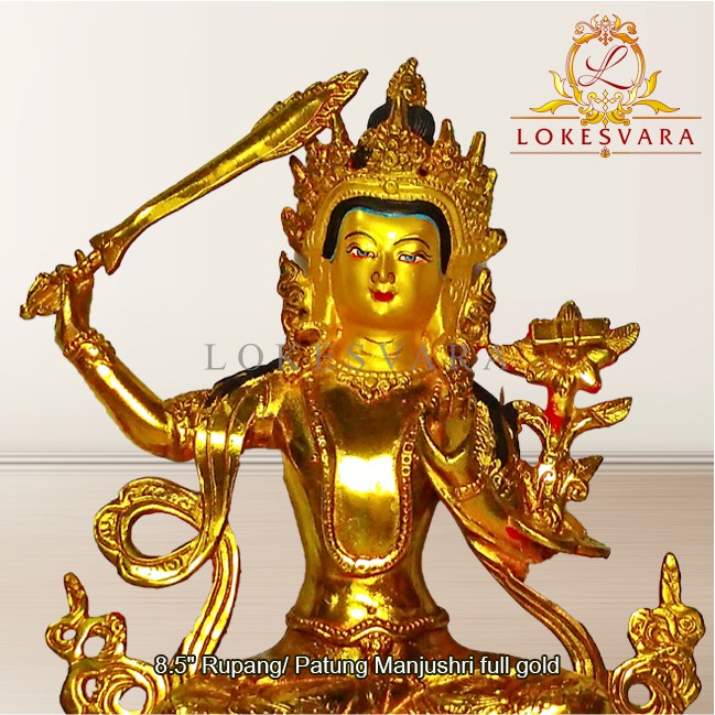 Patung Rupang Arca Logam Manjushri 8.5inch Full Gold