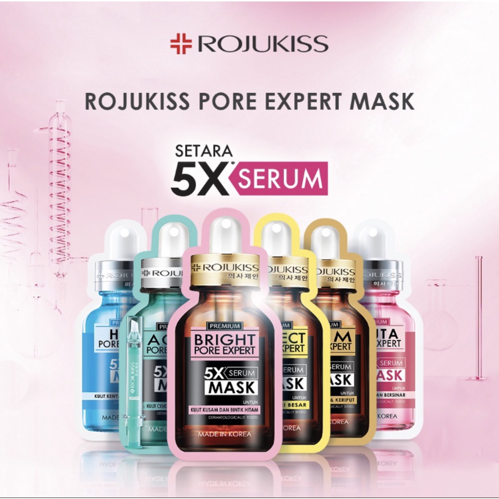 ROJUKISS Premium 5X Serum Mask 25ml | Rojukis Sheet Masker Gluta pore expert , Perfect Pore Expert, HYA pore Expert, Bright Pore Expert, Acne Pore Expert Mask