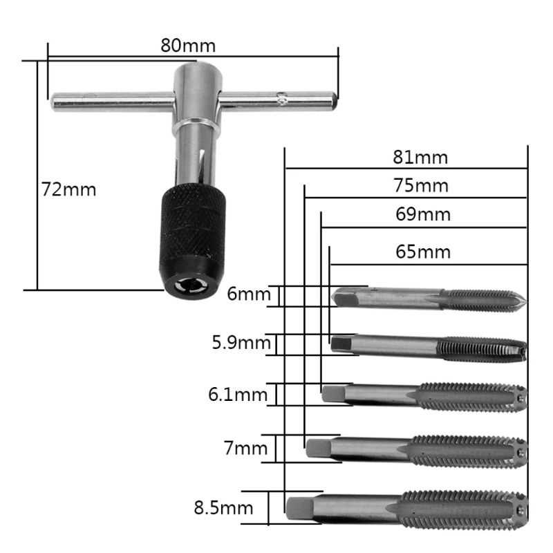 Hand Tap Taping Set + Mata Bor Senai Drat Baut Pembuat Drat Ulir Baut Handtap - 6 PCS