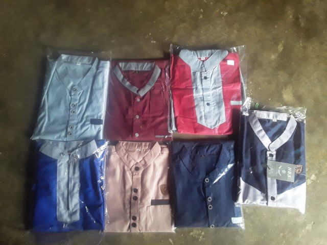 Murah Batik Kemeja Hem Pria Motif Prada Kombinasi Merah Baju Kantor Seragam