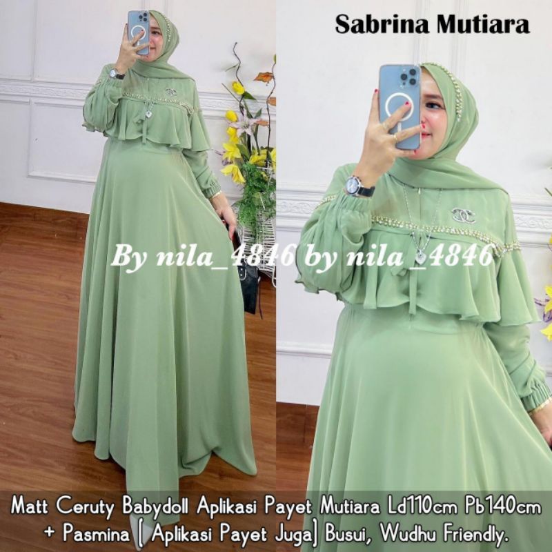 Adikta Dress syari pasmina /Gamis Ceruti Bebydoll Terbaru Aksen Mutiara Full Puring / Fhasion