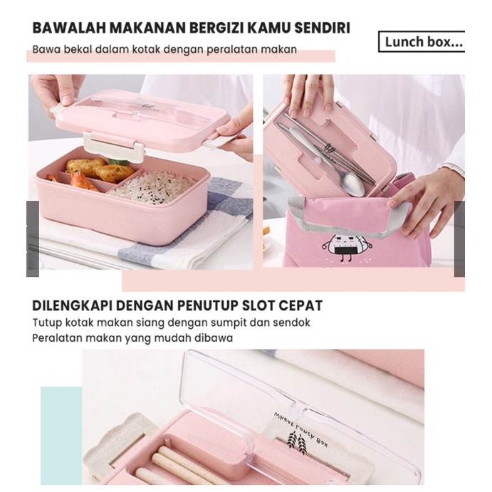 MATOUGUI - Lunch BOX SET Kotak Makan Siang BPA Free Tempat Makan Bento Multifungsi TMS0019 1000ML SET DAN 1500ML SET