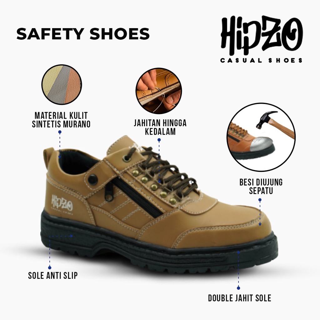 Foto Sepatu Pria Safety Ujung Besi Hipzo M041 Original 100% Untuk Pria Kerja Proyek