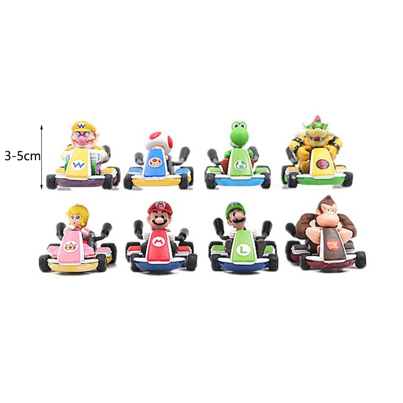 8pcs PVC Super Mario Kart Pull Back Car Princess Luigi  Bowser  Figure Kids Toys