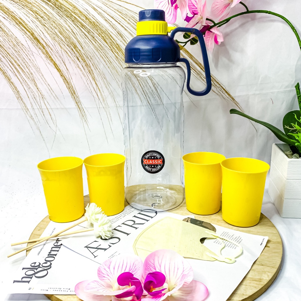 Teko Pitcher Set 4 in 1 Plus Gelas / Botol Plastik Terbaru Simple dan Praktis