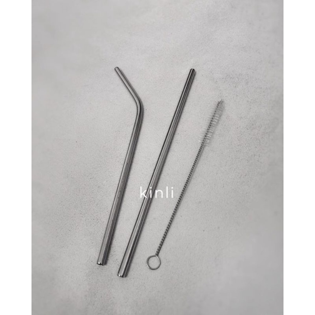 stainless steel straw set travel sedotan reusable eco friendly pouch