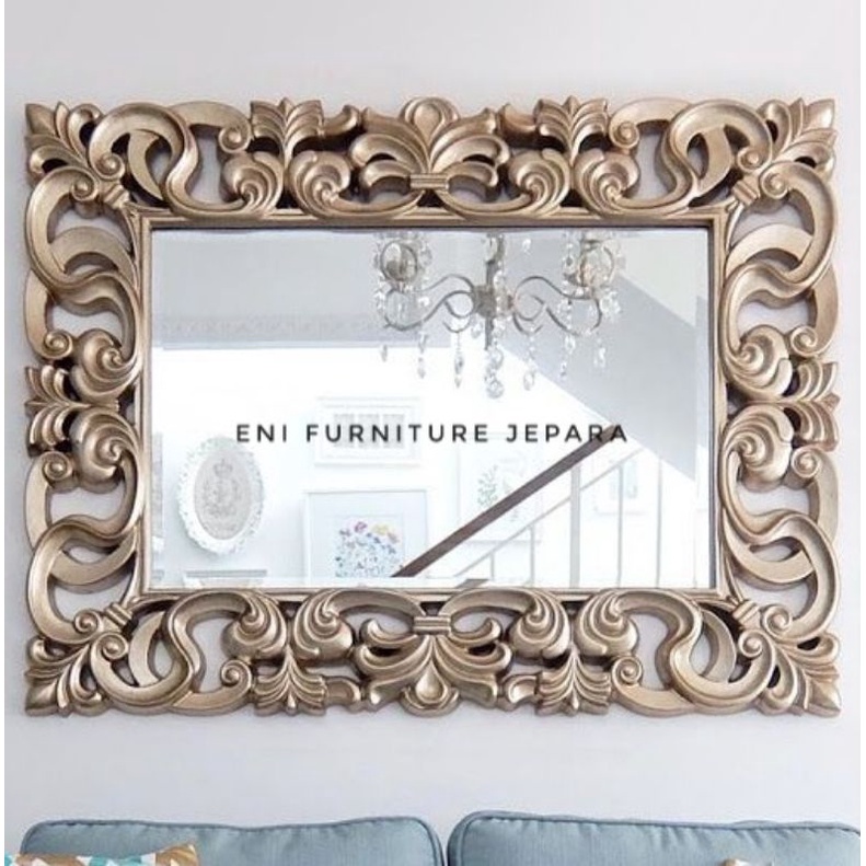 Figura Cermin Hias Dinding Rumah Mewah Minimalis Modern - Cermin Jati