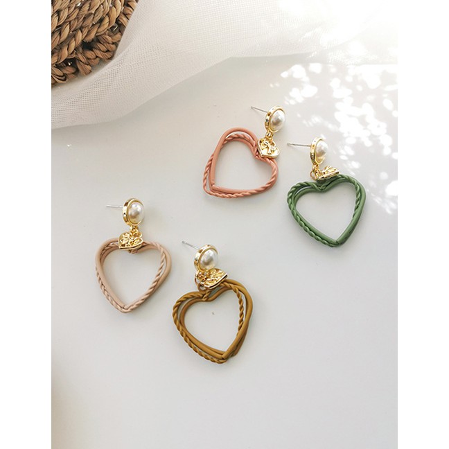 LRC Anting Tusuk Fashion Khaki Multi-layered Love Contrast Earrings