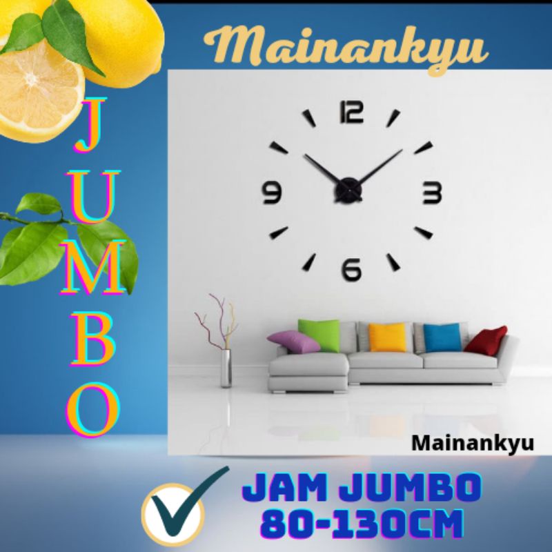 (MAINANKYU) Jam Dinding Besar DIY Giant Wall Clock Quartz Creative Design 80-130cm - DIY-104- BLACK