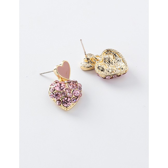 LRC Anting Tusuk Fashion Pink Dripping Love Diamond Earrings D71049