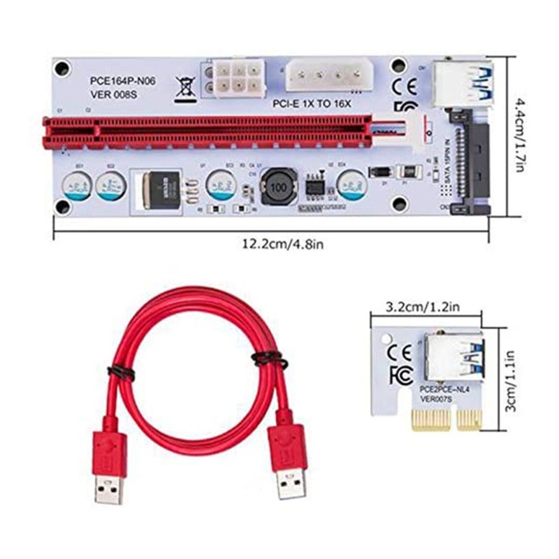 Btsg PCI Untuk Express 1X Ke 16X Extension PCI-E Riser Card 4Pin 6Pin Power LED US