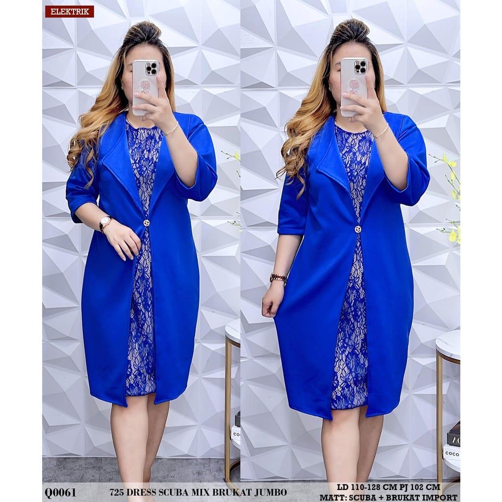 NEW PRODUK  Dress Scuba Brukat Wanita Terbaru kekinian / Dress Scuba Mix Brukat Jumbo 725 - Dress Sc