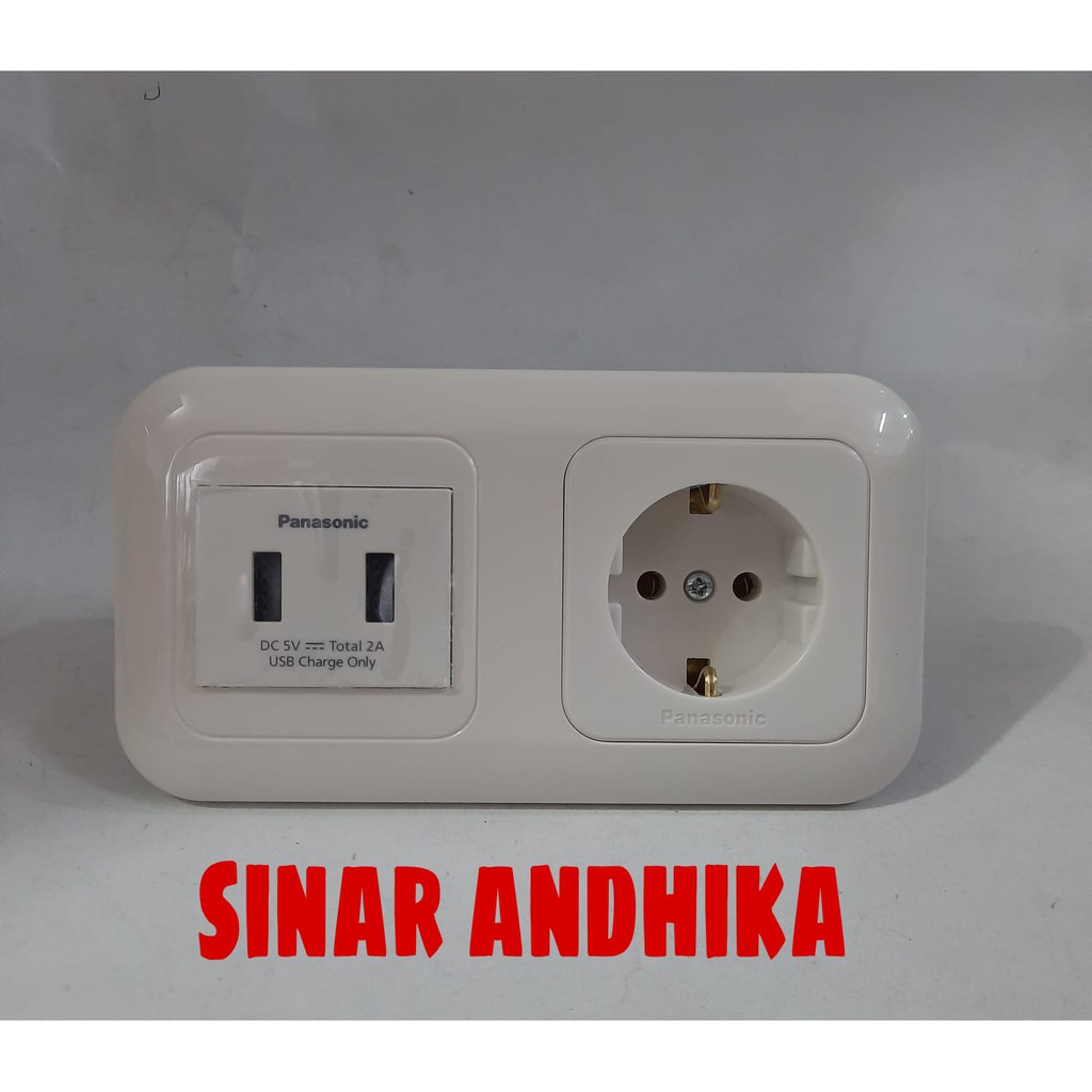 STOP KONTAK NON CP + USB CHARGER 2 PORT PUTIH PANASONIC WEJP 11312-7+WEF 1172W