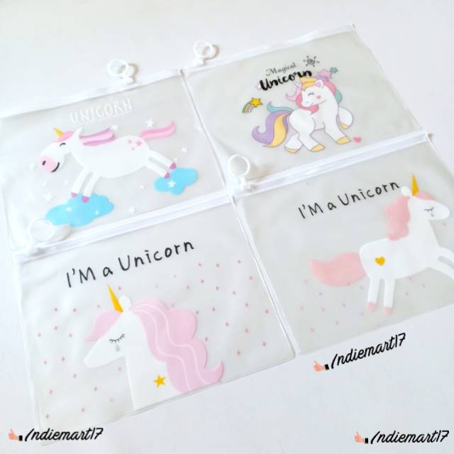 

Tempat pensil transparant unicorn pouch plastik pencil case kosmetik case zipper kantong serbaguns