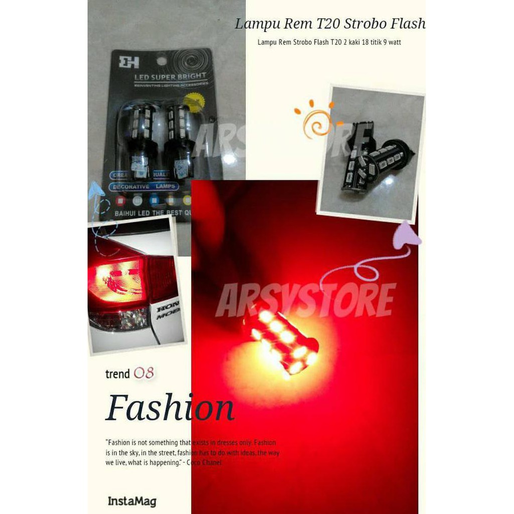 Lampu Led Rem Strobo Flasher 18 titik T20 4 kawat Mobil