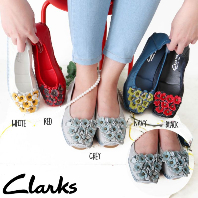 Clarks Flat / Clarks bunga melati renbow / Sepatu wanita clarks