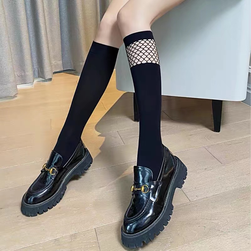 Fashion Knee High Plain Half Fishnet Socks 2024