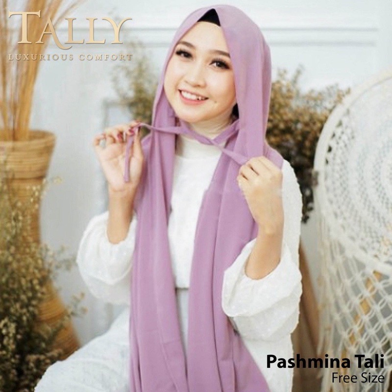 DENLA PASHMINA HIJAB TALI I BAHAN CERUTY (TIDAK PANAS)  I MENGGUNAKAN TALI