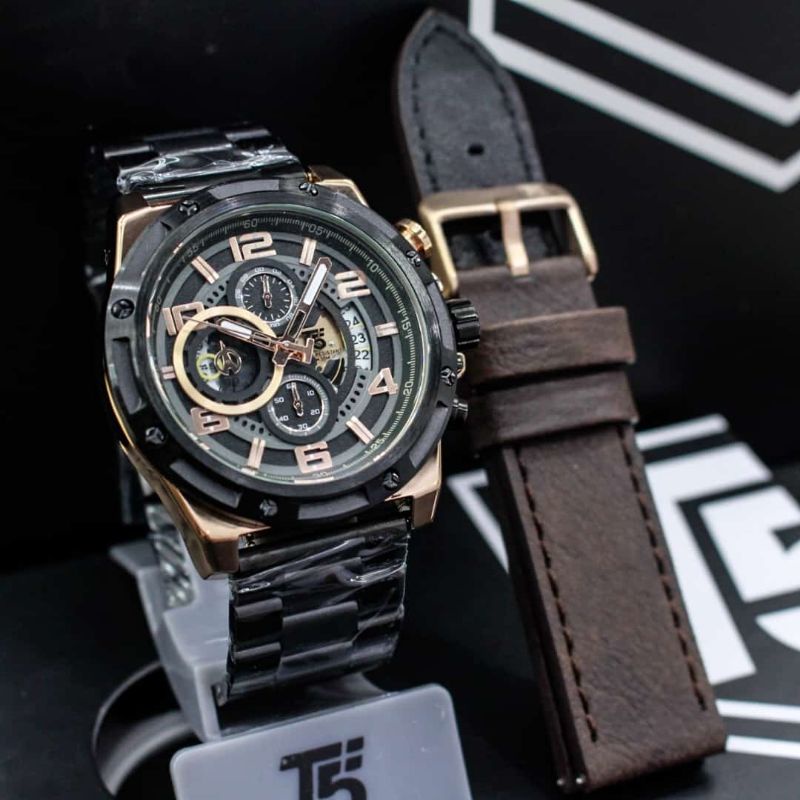 Jam Tangan Pria T5 H 3706 Original Spesial Edition Rantai Bonus tali kulit