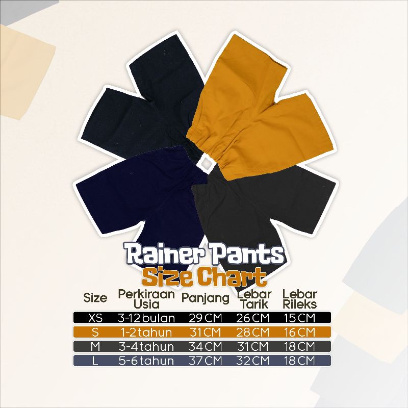 Nauree - Celana Rainer Bahan Katun Baby Kanvas Anak Laki-Laki Usia 1-6 tahun