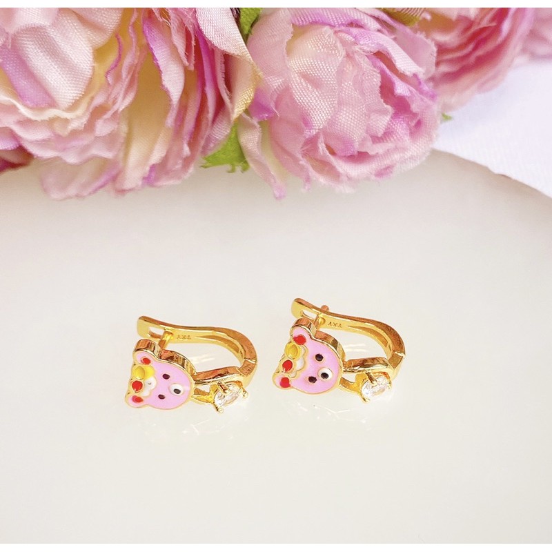 Anting Anak Titanium Daisy Pink Bear Lapis Emas