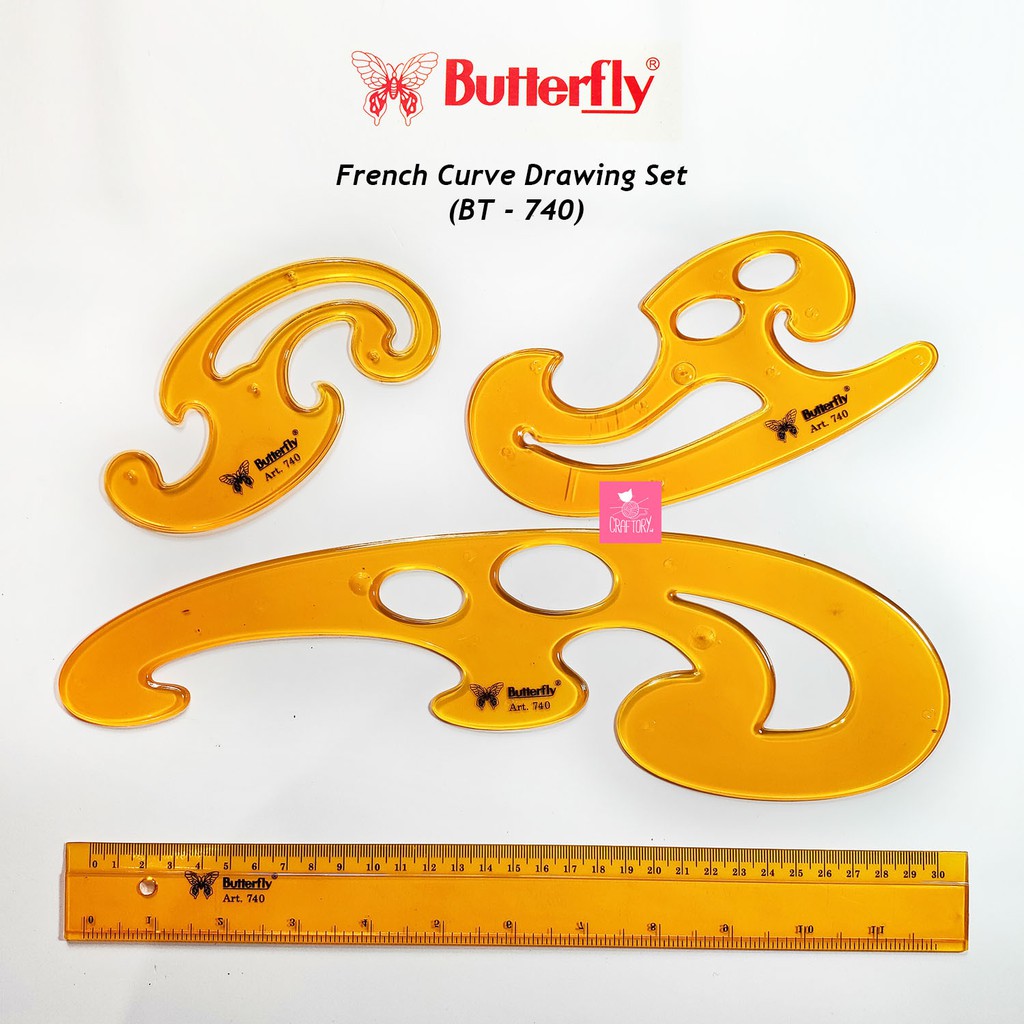 

BUTTERFLY FRENCH CURVE DRAWING SET isi 4 BT-740 - PENGGARIS KURVA Mal Wayang Pola Jahit