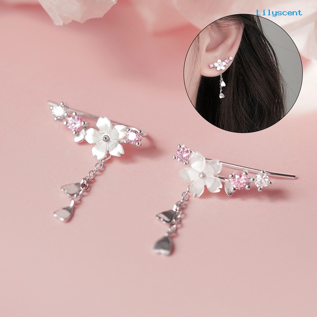 1 Pasang Anting Kait Juntai Berlian Imitasi Bentuk Hati Cherry Blossom Bahan Alloy Untuk Liburan