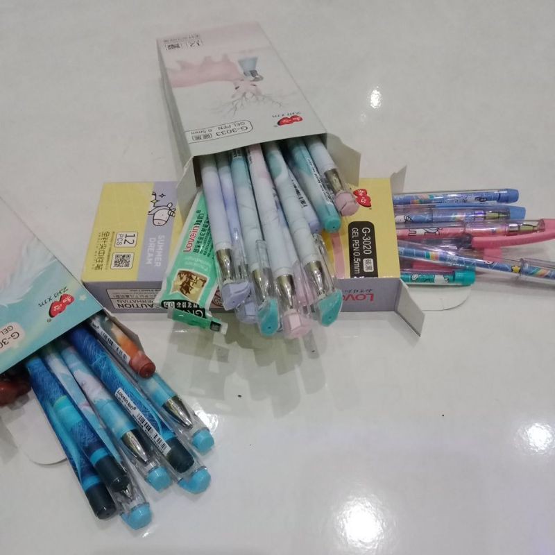 (ISI 12) PULPEN GEL WARNA HITAM PEKAT PULPEN GEL KOREA MURAH