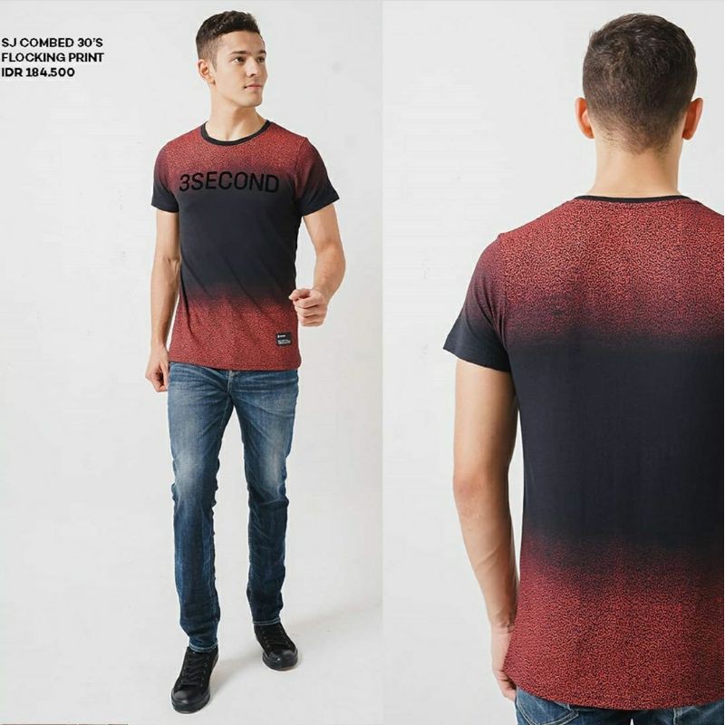 Kaos 3second Original Full Print Logo Flocking Gradasi