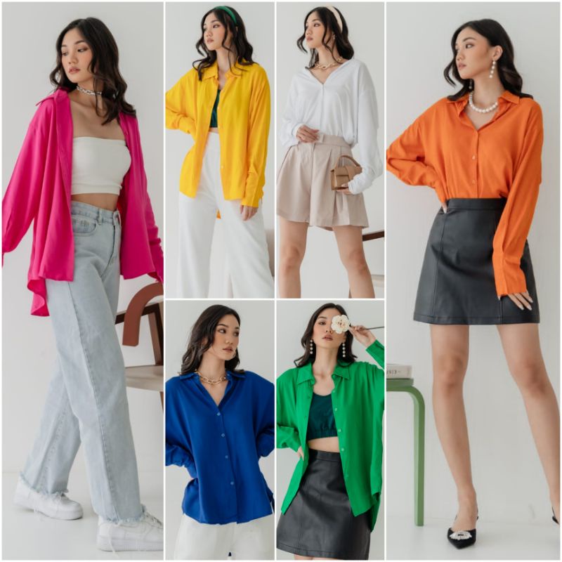 ⚡️CLEARANCE SALE ♡ PREMIUM ♡ ORIGINAL ! CONNIE OVERSIZE BIG SIZE LONG SLEEVE PLAIN BUTTON ASYMMETRIC SHIRT / ATASAN KEMEJA LENGAN PANJANG POLOS JUMBO ADEM ( BUSUI FRIENDLY )