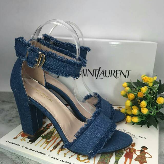 SEPATU SANDAL/SENDAL WANITA SELOP SQUARE HEEL YSL DENIM IMPORT
