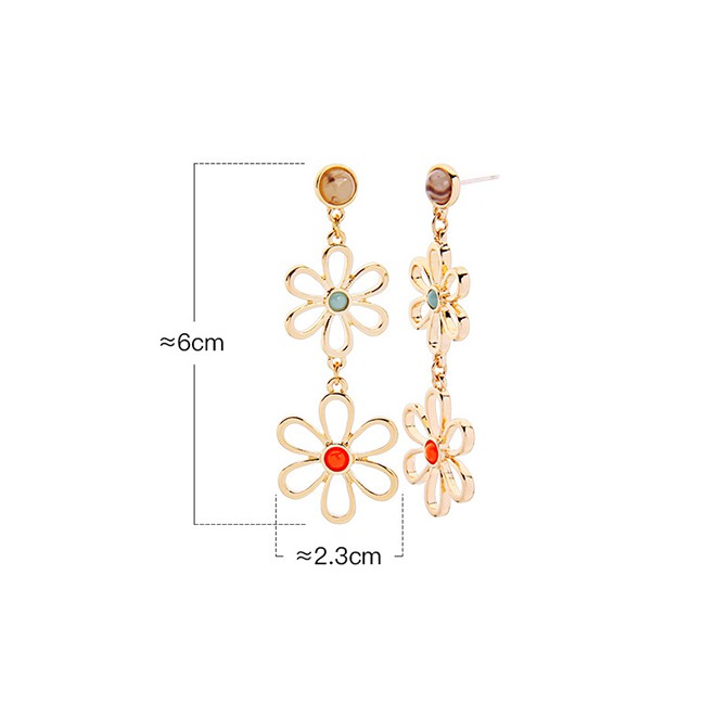 LRC Anting Tusuk Fashion Flower Earrings Electroplated Flowers Hollowed Out Silver Stud Earrings