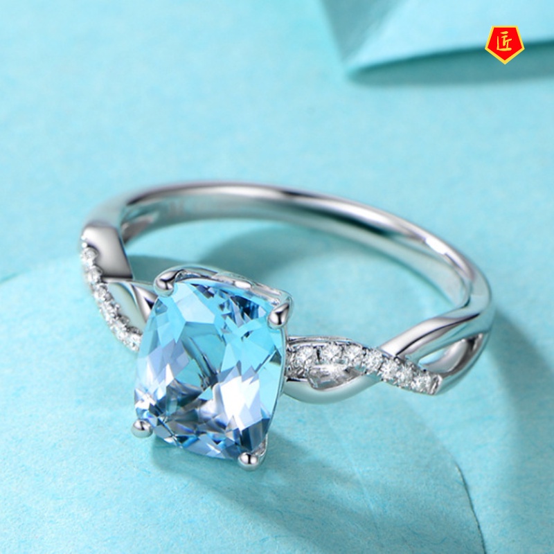 [Ready Stock]Fashion Personality Inlaid Topaz Sapphire Ring for Women