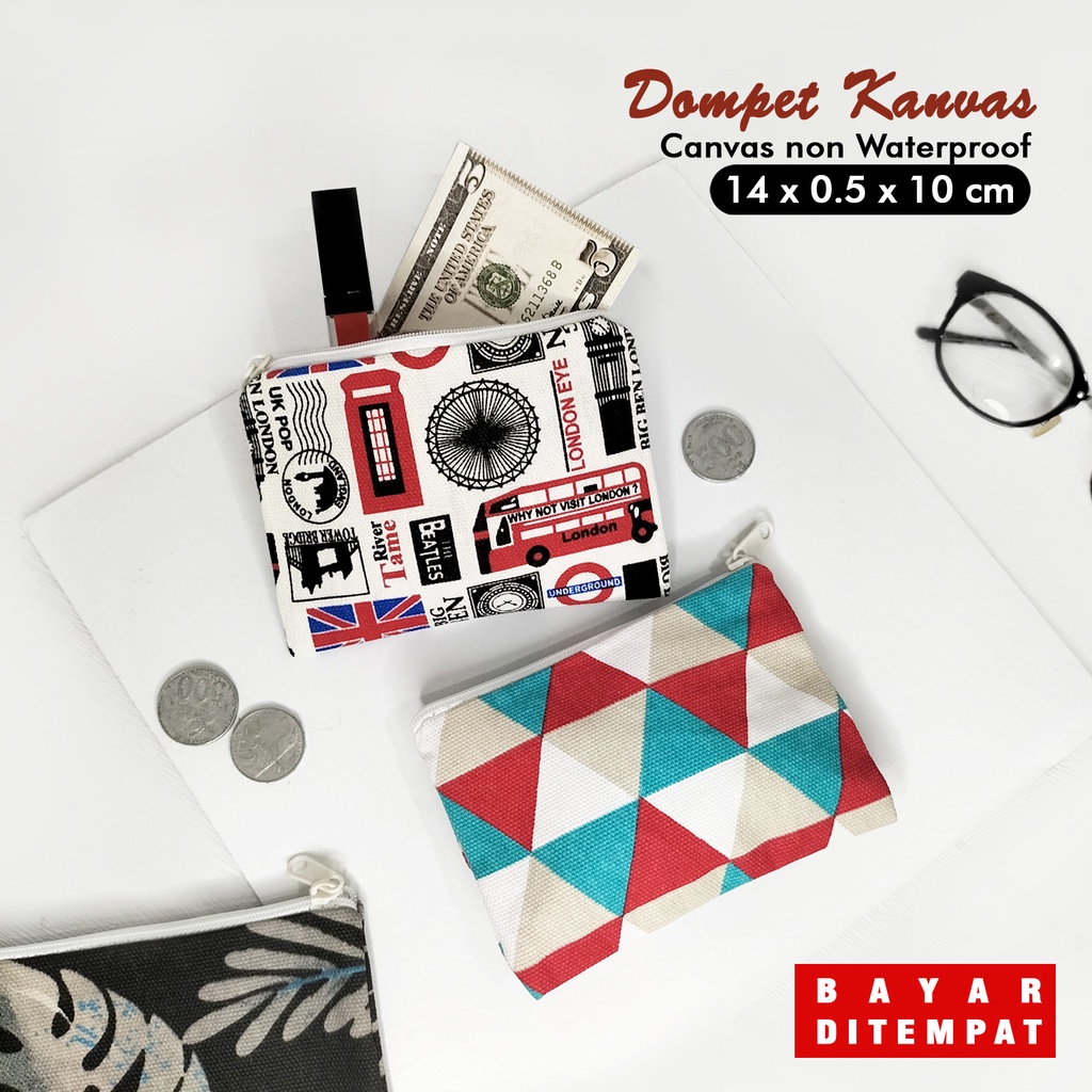 Dompet wanita dompet kain canvas tempat koin dan kartu dompet pembalut