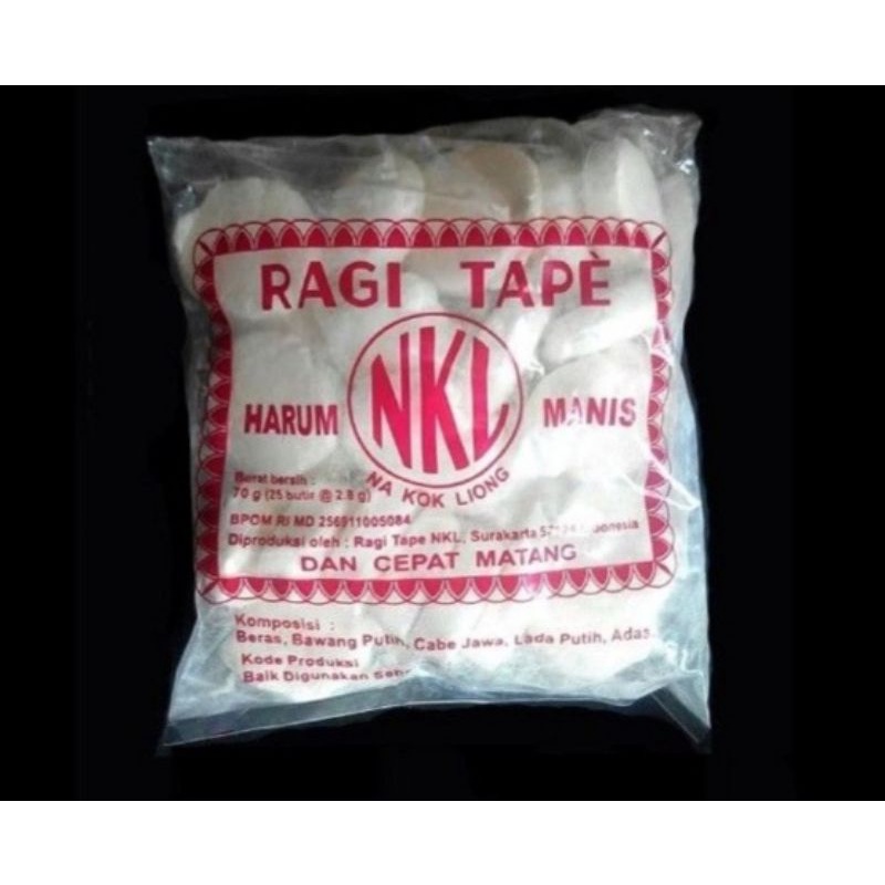 

RAGI TAPE NKL SATU BUNGKUS ISI 50 BUTIR //170 gram