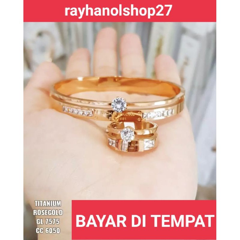 SET GELANG FREE CINCIN TITANIUM Gold dan rosegold anti karat