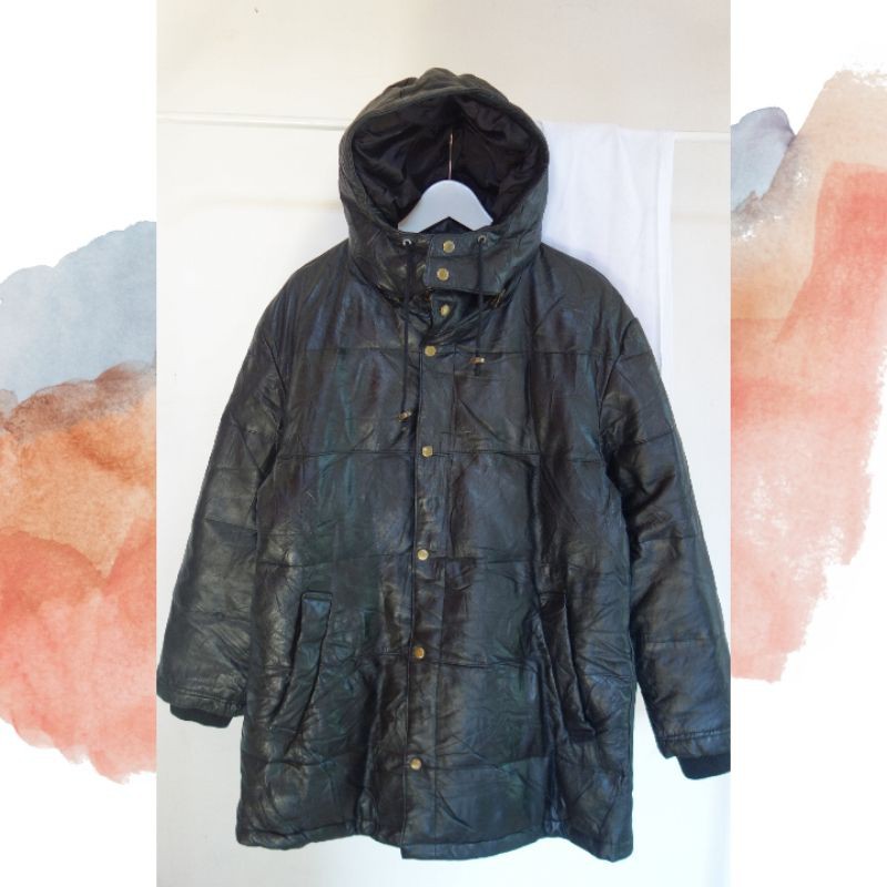 Jaket / Coat Hoodie Kulit Asli Bulu Angsa Bulang Winter Outer Second Preloved Bekas Genuine Leather