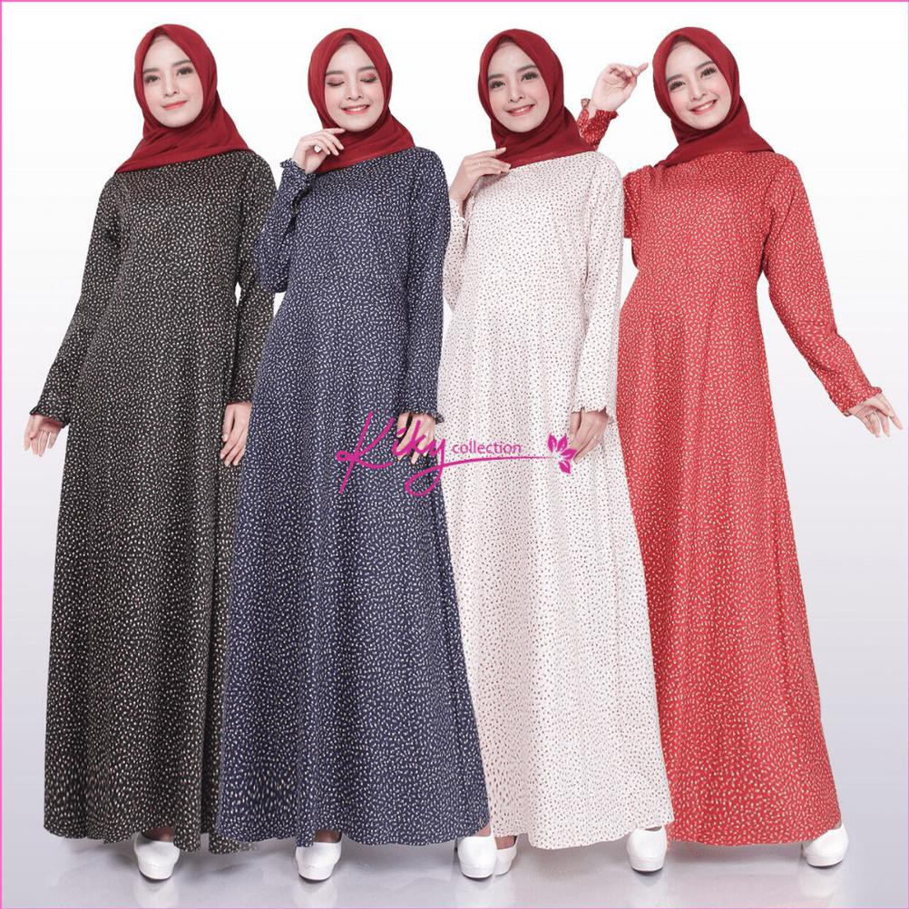 Promo Terbaru Gamis Katun Jepang Ory Busui Motif Bunga Kecil Melati Size S, M L  XL XXXL Merah Hitam